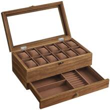 Compartments Watch Box Solid Wood Watch Box with Glass Lid Watch Cushion Jewelry Storage Gift for Your Loved Ones - Nussbaum - Übersicht 2