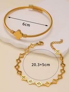 Vòng tay hoa lớn hình cỏ bốn lá sang trọng thanh lịch, vòng tay hoa 2 trong 1 bằng thép không gỉ dành cho nữ, phù hợp cho nhiều dịp và làm quà tặng cho bạn bè - Vàng - Xem 7