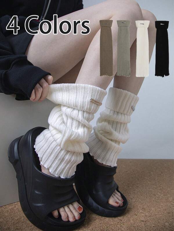 1 Paar 50cm weiße Stulpen mit Etikett, rutschfest und warm, geeignet für den Alltag