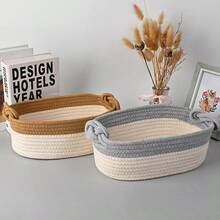 A Hand-Woven Storage Basket In Japanese Style, A Cord-Woven Desktop Storage Box, Suitable For Storing And Organizing Toys, Snacks And Small Items