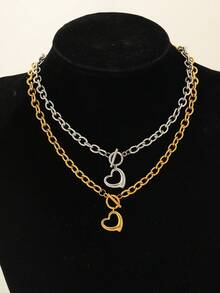 1 pieza de collar de acero inoxidable, hebilla en forma de corazón hueco, elegante y de moda, adecuado para mujeres, resistente al desgaste y lavable, apropiado para el trabajo y reuniones, disponible en todas las estaciones, regalo perfecto