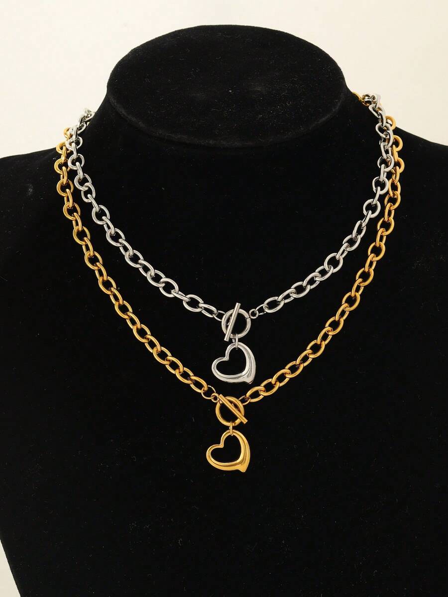 1 pieza de collar de acero inoxidable, hebilla en forma de corazón hueco, elegante y de moda, adecuado para mujeres, resistente al desgaste y lavable, apropiado para el trabajo y reuniones, disponible en todas las estaciones, regalo perfecto