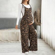 Maternity Leopard Print Sleeveless Jumpsuit, Adjustable Straps, Polyester, Elegant & Comfortable Versatile, Suitable For Daily Wear, Home, And Layering Summer Vacation - Coffee Brown - View 11