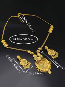 Luxurious 2PCS Alloy Jewelry Set With 24K Gold Plating, Suitable For Arab Women To Wear For Weddings And Fashion, Including Earrings And A Necklace As A Gift. - Yellow Gold - View 5
