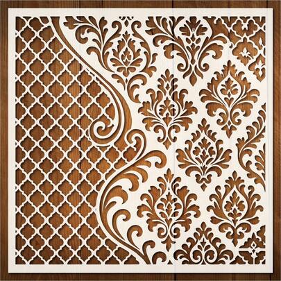 Reusable PET Plastic Hollow Stencil – Baroque Damask & Moroccan Lattice Pattern For DIY Wall, Furniture, Floor & Fabric Painting, Laser-Cut Art Template