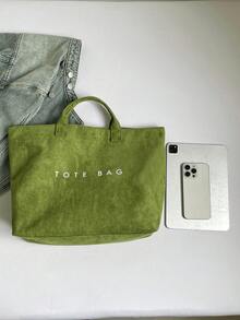 时尚学院风大容量手提包 - 轻便PVC和牛皮纸材质，魔术贴封口，女士时尚之选 - 綠色 - 查看 6