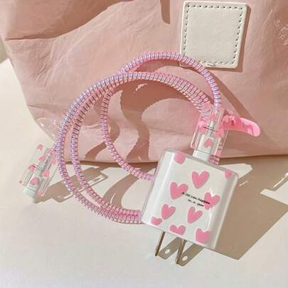 Set de 5 protectores de cable de datos con diseño de amor colorido, adecuado para iPhone13/14/15 Pro Max. Protectores de cable de datos con cordón, anti-rotura, de buen aspecto y duraderos, regalo para novio/novia