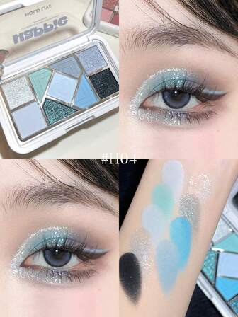  HOLD LIVE Mini Pink Frame 9-Color Eyeshadow Palette, Glass Sugar Paper Pearls, Matte Blush, Sensual Blue Eyeshadow