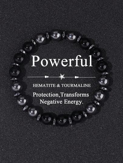 男士能量护身手链，赤铁矿与黑碧玺材质，象征力量、勇气和自信，能够吸收负能量，辅助冥想疗愈，是节日珠宝礼物和日常佩戴的理想之选。