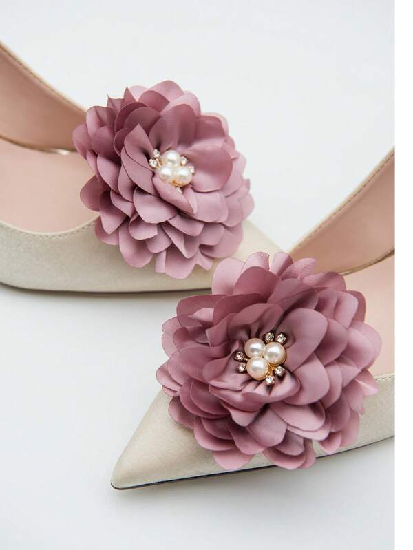 1 Pair Handmade Satin Chiffon Rhinestone Flower Shoe Clips, Detachable Elegant Decorative Accessories For Women Shoes