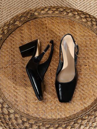 1 Pair Women's Black Buckle Strap Chunky Heel Square Toe Pumps, Multi-Color Options, Fashionable Casual & Formal Daily Wear Shoes Suitable For Parties, Shopping, Spring, Summer, Autumn