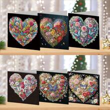 6 buc/set colorat floral, inimă, model drăguț de zână cu diamant pictură DIY mozaic asimetric cu diamant cristal card kit - exprimă dragoste nerostită și sentimente romantice pentru sărbători