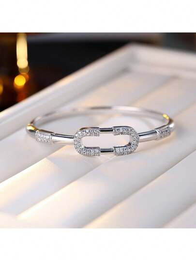 Niche Design Cubic Zirconia Inlaid Bracelet, Minimalist High-End Versatile Accessory For Women (Excluding Box)