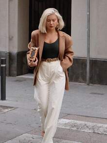 V Neck Long Sleeve Bodysuit - Comfy Double Lined Basic Top - Light Coffee - View 8