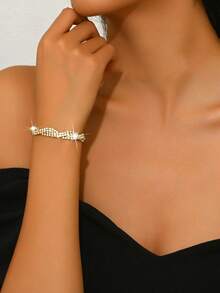 1 pieza Brazalete de fiesta de noche con decoración de strass trenzado y brillo - Plateado - Ver 13