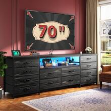 70" TV Stand Dresser For 65/70 Inch TV, 63" W Dresser TV Stand With LED Lights, Power Outlets & 12 Drawers, Long Fabric Dresser For Bedroom, Hallway Entertainment Center - 查看 4