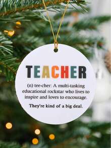 1pc 2D Flat, Christmas Teacher Decor, Teacher Pencil, Ruler, Book, Round Acrylic Pendant Ornaments, Christmas Wall Decoration, Window Hanging Memorial Gifts Decoration, Christmas Tree Hanging Ornament, Gift For Teachers