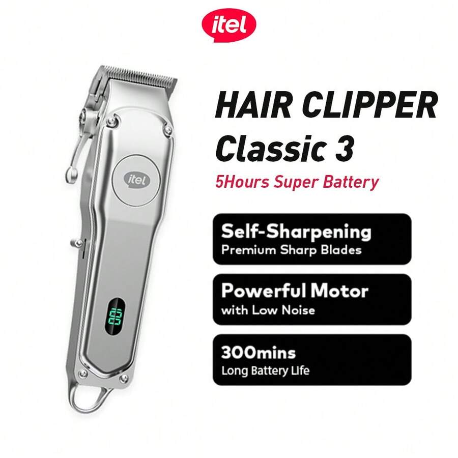 itel IHC-35 Classic Tri-Metal Hair Clipper, 2500mAh Super Long Battery Life, Equipped With LED Display, 3 Adjustable Taper Lever, And Durable Metal Housing, Ideal For Haircuts And Styling - Silver - View 1