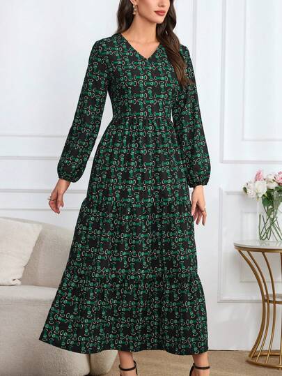 Vestido longo maxi boho com estampa floral para a primavera de 2025, modelo solto e moderno para o outono, com cinto, perfeito para férias, ocasiões casuais, festas, praia, formaturas e eventos noturnos.