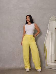 High-Waisted Tailored Wide-Leg Pants – Elegance And - Yellow - View 1