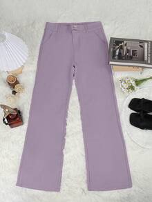 Apperloth A Elegant Solid Zipper Double Button Slant Pocket Back Elastic Waist Wide Leg Slim Fit Work Pants For Women Dress Pants Trousers