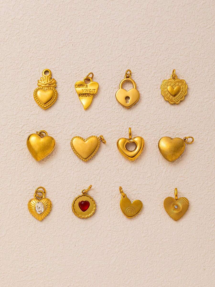 1pc Fashion Hot Selling Golden Heart Series Sacred Heart Rainbow Love Hundred Page Love Zirconia Heart Heart Lock Stainless Steel Pendant, Electroplated 18K Gold, DIY Jewelry Accessories, DIY Necklace Accessories, Bracelet Accessories, Keychain Accessories, Suitable For Daily Leisure Festivals As An Exquisite DIY Pendant To Wear.