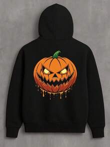 1-Pack Men's Oversized Halloween Jack-O-Lantern Hooded Sweatshirt - Funny Glowing Eyes & Dripping Face Design, Black & Orange Casual Pullover,  Size, Machine Washable Polyester For Autumn Winter W,Fall Hoodies,Men's Fall Clothes,Street Wear,Halloween,Mens Hoodies,Y2k Clothes,Jesus Hoodie,Thanksgiving Day,Nightmare Before Christmas,Christmas - 黑色 - 查看 1