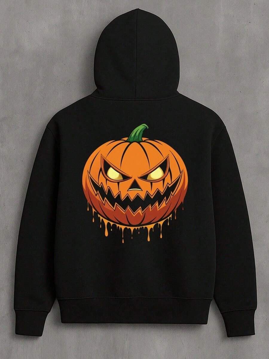 1-Pack Men's Oversized Halloween Jack-O-Lantern Hooded Sweatshirt - Funny Glowing Eyes & Dripping Face Design, Black & Orange Casual Pullover, Size, Machine Washable Polyester For Autumn Winter W,Fall Hoodies,Men's Fall Clothes,Street Wear,Halloween,Mens Hoodies,Y2k Clothes,Jesus Hoodie,Thanksgiving Day,Nightmare Before Christmas,Christmas - 黑色 - 查看 1