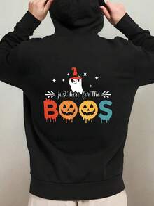 1pc Men'S Funny Halloween Hooded Sweatshirt - Oversized Black Graphic Pullover With Boo Lettering & Spooky Ghosts, Machine Washable Casual Hoodie For Costume Parties & Casual Attire (Just Here For,Fall Hoodies,Men's Fall Clothes,Street Wear,Halloween,Mens Hoodies,Y2k Clothes,Jesus Hoodie,Thanksgiving Day,Nightmare Before Christmas,Christmas - màu đen - Xem 1