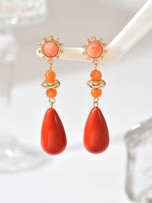 2pcs Fashionable Bohemian Style Teardrop Resin Pendant Tassel Earrings, Gold Heart, Amber, Marble, Cream Floral Pattern, Faux Jade, Gold/Silver Hooks, Elegant Earrings For Women, Suitable For Vacation, Party, Daily Wear, Specially Designed For Dopamine-Loving Sexy Ladies. The Resin Is Colored To Achieve A Jade-Like Effect, Each Piece Has Unique Color And Pattern, Mold Marks And Inlet Ports Are Normal Characteristics.