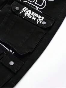 Y2K Jeans Men's Color Block Denim Pants, Gradient Multi-Pocket Jeans,  Two-Tone Washed Street Style Versatile Jeans, Mid-Rise Stretch Slim Fit Classic Five-Pocket Design, All-Season Wear, Elastic Fabric Suitable For Machine Wash - Black - View 5