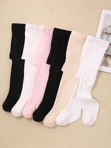 6 pares de leggings de punto de color liso para niñas, aptos para uso diario durante todo el año - Niñas, medias para niñas pequeñas - Estilo aleatorio, color aleatorio
