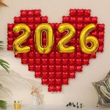 2026 新年快乐派对装饰套装，铝箔心形气球，悬挂旗帜横幅，适合除夕庆祝活动 - 彩色 - 查看 4
