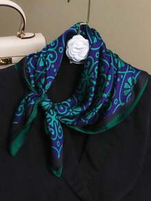 1pc Women's Imitated Mulberry Silk Square Scarf, 27.6" Versatile Silk-Like Hangzhou Silk Scarf, Elegant Neck Wrap, Hair Scarf, Headband, Lightweight Satin-Feel Accessory For Daily Wear, Travel, And Chic Gift Idea - Blue 2 - View 7