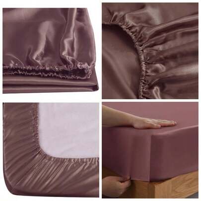 Satin Silk Fitted Sheet With Pillowcase Set Breathable Soft Bedding Brushed Fabric Wrinkle, Shrinkage And Fade Resistant Bottom Bed Sheets BURGUNDY, D