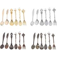 ¡RecomendadoExquisito juego de tenedores de cucharas retro, cubiertos nostálgicos tallados de estilo real para frutas, café, pasteles, postres, bocadillos dulces, etc.6 piezas/juego(Oro)¡Top de Temporada - Bronce rojo - Ver 7