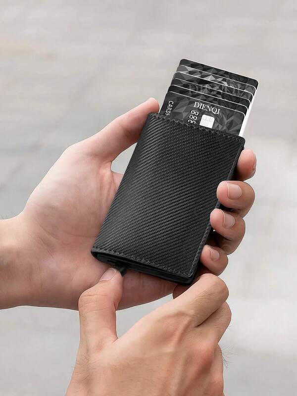 Cartera anti-robo RFID con cepillo para hombres, bolsa de tarjetas de colores, billetera de tarjetas bancarias, caja de metal para almacenamiento de tarjetas, billetera de fibra de carbono, billetera para hombres y mujeres, regalo del Día de San Valentín, regalo de Navidad