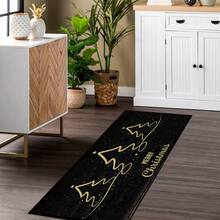 1 buc. Covoraș de Crăciun cu 3 linii aurii, cu decor de stea deasupra și modele împrăștiate de stele și puncte, suprafață din lână artificială TPR în partea de jos, decor de sărbătoare pentru intrare, baie, bucătărie, spălătorie, casă, petrecere, nuntă, sufragerie - Multicolor - Vizualizare 15