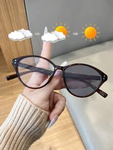 1pc Cat Eye Frame Decorative Glasses, Color Changing For Phone, Computer, Reading, Outdoor Use, Multi-Color Options, Fashionable, Versatile, College Style Women Glasses - Clear - View 11