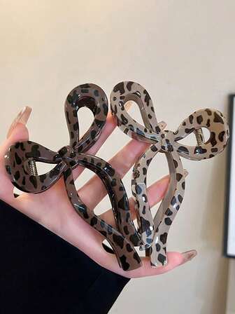 蝴蝶结豹纹发夹，简约果冻色优雅多功能大号枕骨假发爪几何头饰，情人节豹纹发爪发夹，光泽极简发夹配饰，适合日常休闲佩戴，发夹分缝夹，学习用品，秋冬女士发饰，女士节日装扮，女士节日配饰优雅爪夹