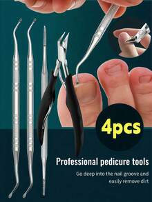 4pcs Stainless Steel Nail Clippers, Foot Razor, Foot Nail Care, Double-Sided Manicure File, Callus Remover Tools For Cleaning And Ingrown Nail