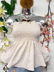 T109Crop Top With Straps And Ruffles - Beige - View 4