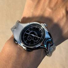 1 件男士复古千禧复古小众扭曲不对称腕表，高品质时尚防水男士石英表 - 彩色 - 查看 14