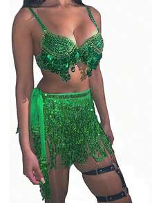 Trang phục múa bụng nữ Bộ bikini đính sequin - Trang phục biểu diễn sân khấu & khiêu vũ mở màn - Nhiều màu - Xem 5