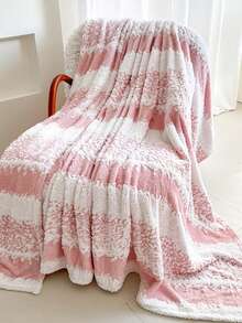 1pc Double-Sided Thick Jacquard Striped Blanket, Modern Polyester Fiber 3D Jacquard Blanket, Suitable For Bed, Sofa, Living Room, Nap, Washable, Winter