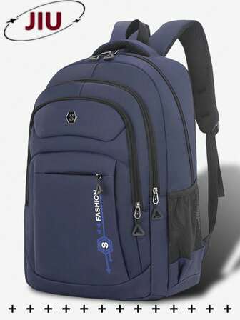 男士多隔层尼龙字母印花背包，可容纳 15.6 英寸商务笔记本电脑包，多口袋轻便书包，大容量旅行包，通勤便捷日用包，多功能书包，适合学生、初中、高中、商务旅行、旅行度假、日常通勤、户外运动、节日礼物、生日礼物、Mochilas