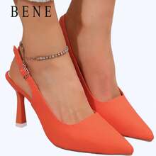 Summer Autumn Elegant Women's Solid Color Pointed Toe High Heels Closed Toe Buckle Strap Slingback Orange High Heel Pumps - Suitable For Party, Work, Travel, Party With Dress High Heels