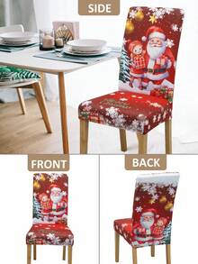 1/4/6pcs Christmas Print Chair Covers, Santa Claus & Bell Printed Elastic Dining Chair Slipcovers, Removable & Washable Home Decor, Christmas Party Decoration - Multicolor - View 5