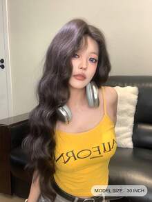 alicegarden 前额蕾丝长波浪假发，分体假发，黑棕色，30 英尺半长编织日常自然、光滑、逼真的假发（不含配饰） - 黑棕色 - 查看 4