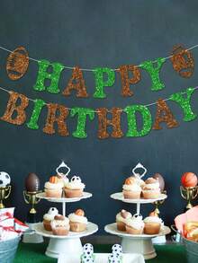 1pc Green Brown Football Happy Birthday Pull Flag Banner, Football Themed Birthday Pull Flag, Sports Themed Happy Birthday Party Decoration Banner, Football Themed Baby Shower Party Decoration Pull Flag - Green + Brown - View 8